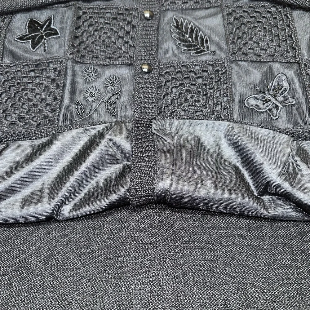 Vintage 90's Teddi‎ Button-Up Cardigan Sweater Black 3D Embroidered Women's L - Picture 5 of 11